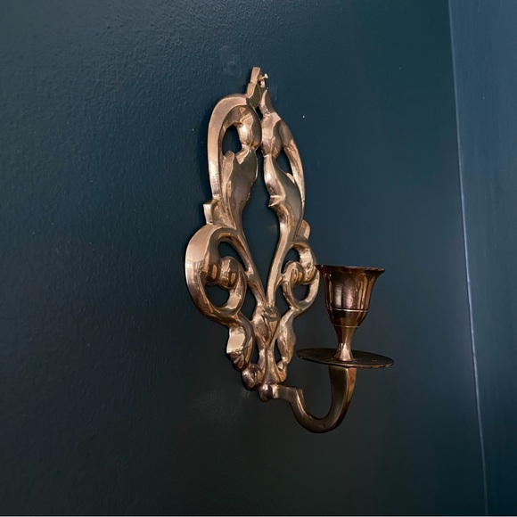 Two BRASS Mid-Century Art Nouveau Candlestick Wall Sconces - Picture 5 of 7